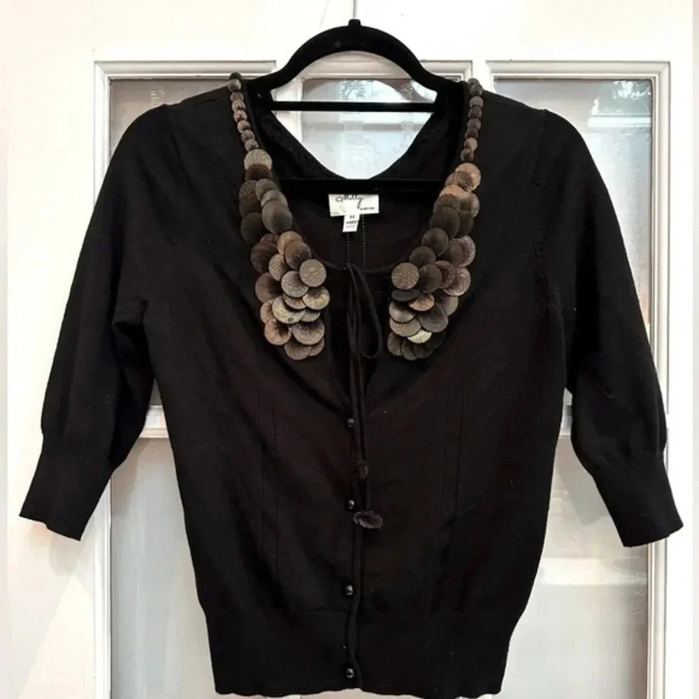 Vintage An Original Milly Of New York Cardigan Sweater Gold Embellishment Size M